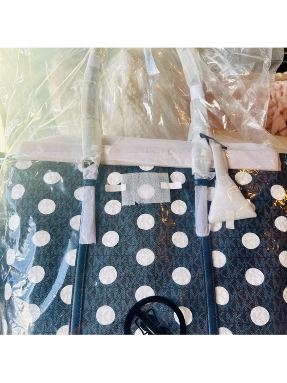 Michael Kors Navy Polka Dot Tote with MK Charm - Picture 6 of 7